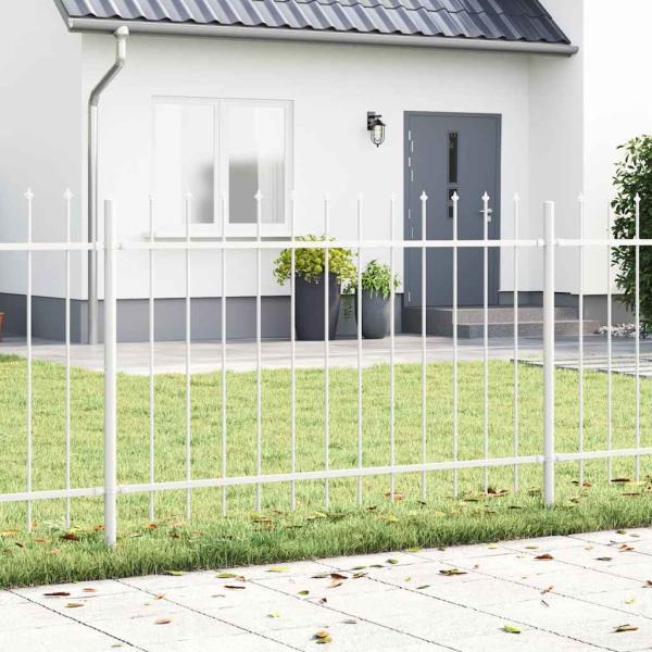 Gartenzaun mit Spieß-Oben Weiß 10,2x1,2 m Stahl