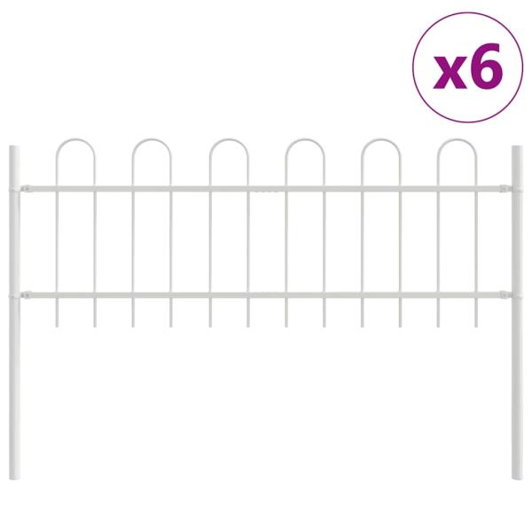 Gartenzaun mit Bogenoberteil Weiß 10,2x0,6 m Stahl