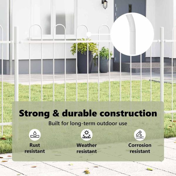 Gartenzaun mit Bogenoberteil Weiß 10,2x1 m aus Stahl