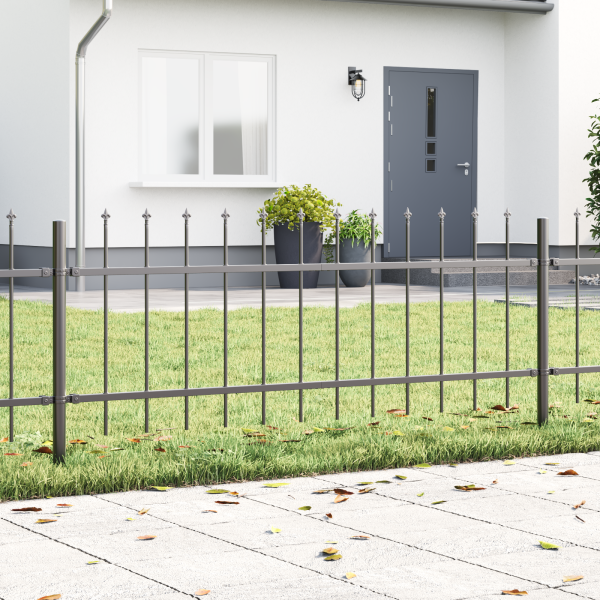 Gartenzaun mit Spitze Grau 11,9x0,6 m Stahl