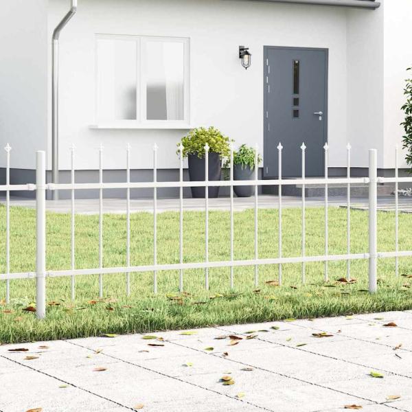 ARDEBO.de - Gartenzaun mit Spitzdach in Weiß, 11,9 x 0,6 m, aus Stahl