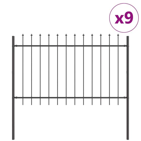 Gartenzaun mit Speer-Spitze Grau 15,3x0,8 m Stahl