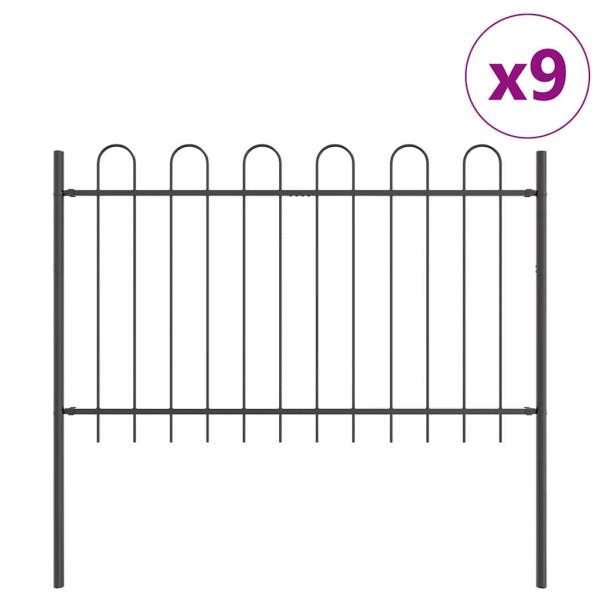 Gartenzaun mit Bogenoberteil Grau 15,3x1,2 m Stahl