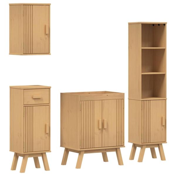 4-teiliges Badezimmermöbel-Set aus massivem Kiefernholz