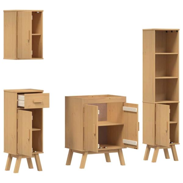 4-teiliges Badezimmermöbel-Set aus massivem Kiefernholz