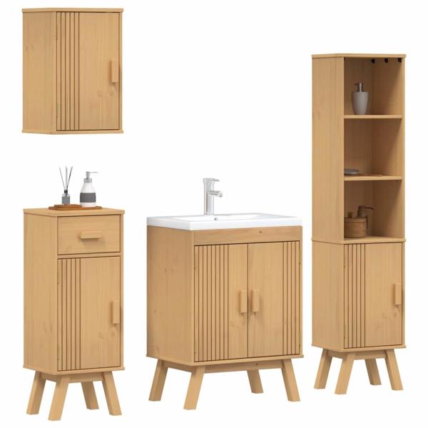 4-teiliges Badezimmermöbel-Set aus massivem Kiefernholz