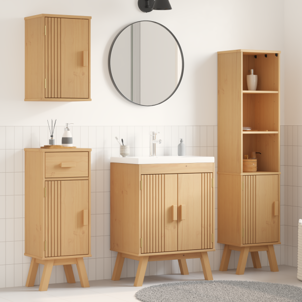 4-teiliges Badezimmermöbel-Set aus massivem Kiefernholz