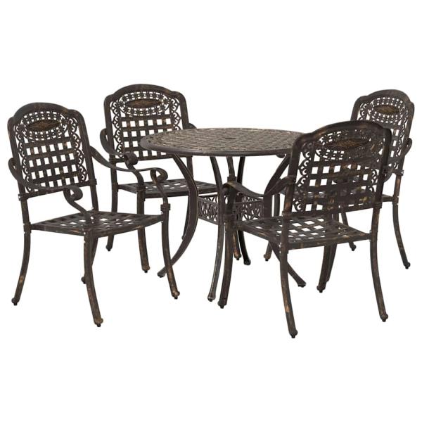 5-teiliges Gartenstuhl- und Tischset aus bronziertem Gussaluminium