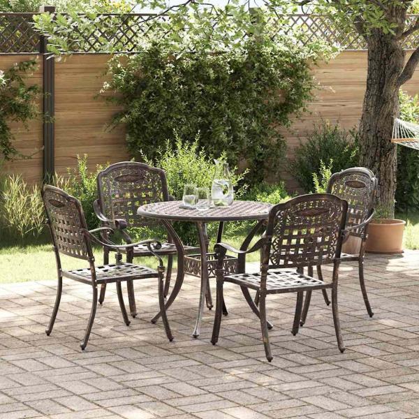 5-teiliges Gartenstuhl- und Tischset aus bronziertem Gussaluminium