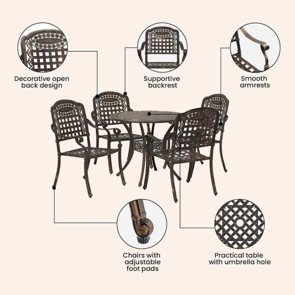 5-teiliges Gartenstuhl- und Tischset aus bronziertem Gussaluminium