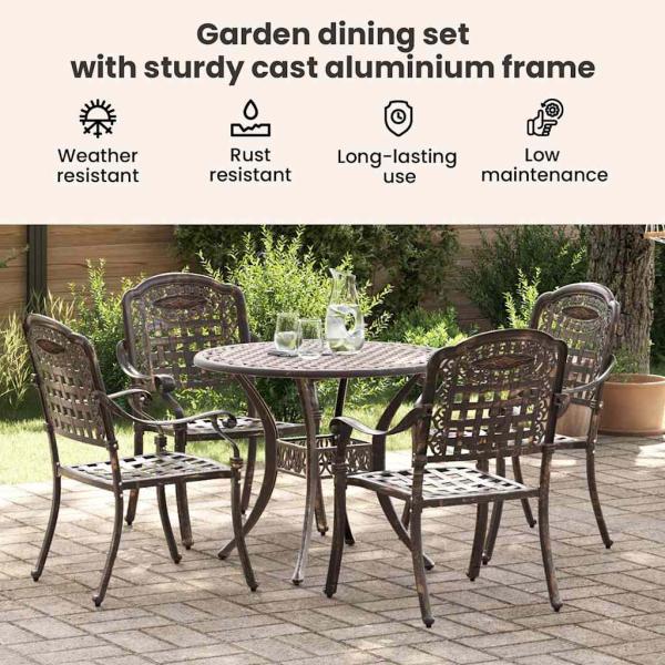 5-teiliges Gartenstuhl- und Tischset aus bronziertem Gussaluminium