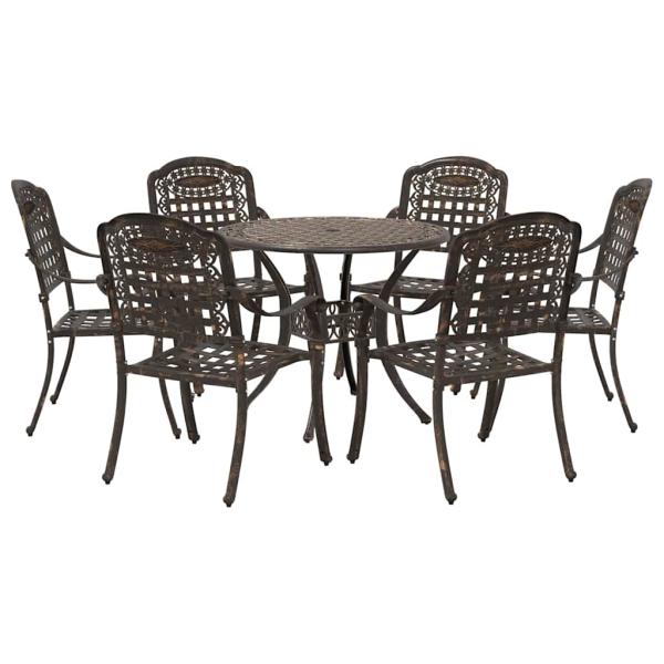 7-teiliges Garten-Esszimmer-Set aus Bronze und Gusseisen