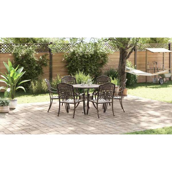 7-teiliges Garten-Esszimmer-Set aus Bronze und Gusseisen