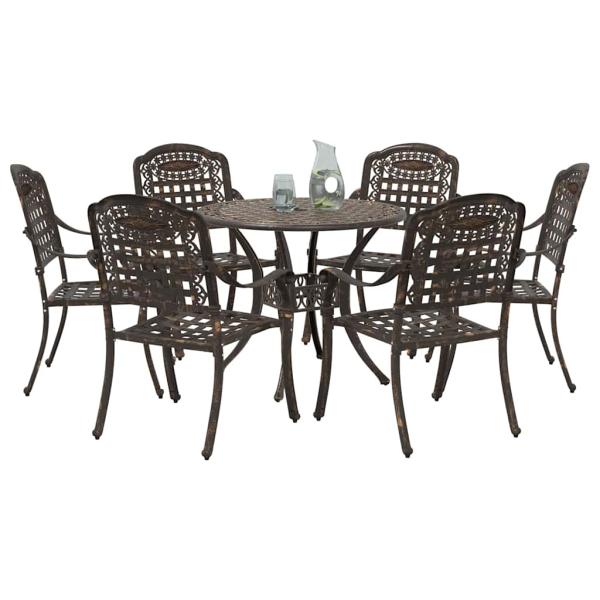 7-teiliges Garten-Esszimmer-Set aus Bronze und Gusseisen