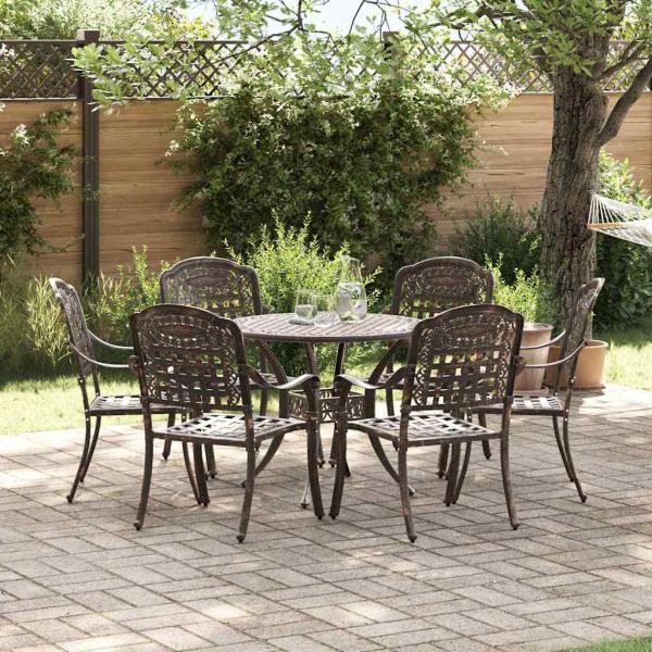 7-teiliges Garten-Esszimmer-Set aus Bronze und Gusseisen