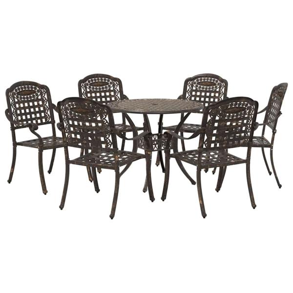 7-teiliges Garten-Esszimmer-Set aus Bronze und Gusseisen