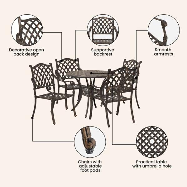 5-teiliges Gartentischset aus Bronze-Gussaluminium