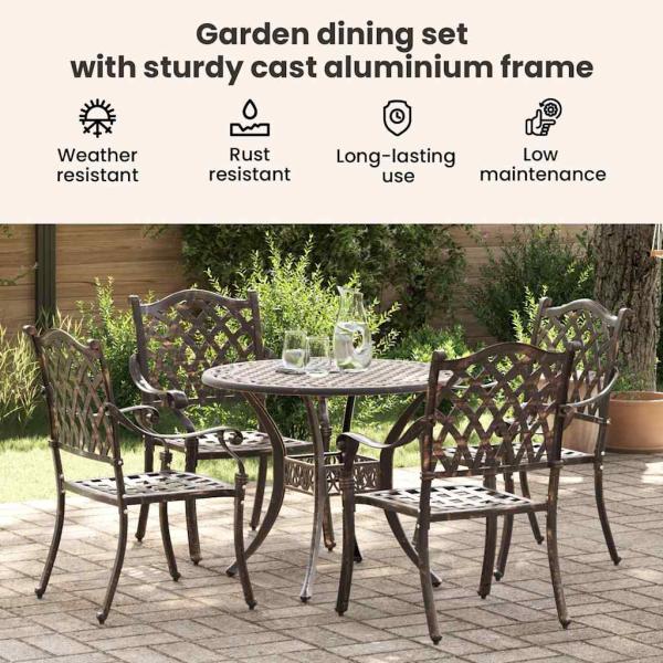 5-teiliges Gartentischset aus Bronze-Gussaluminium