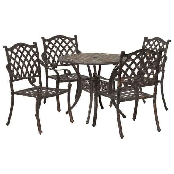 5-teiliges Gartentischset aus Bronze-Gussaluminium