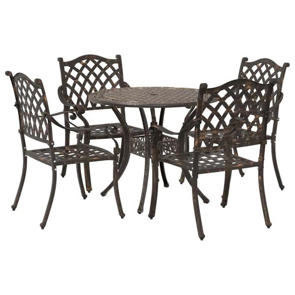 5-teiliges Gartentischset aus Bronze-Gussaluminium