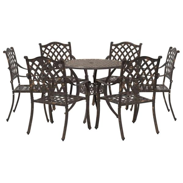 ARDEBO.de - 7-teiliges Garten-Esszimmer-Set aus bronzefarbenem Gusseisen
