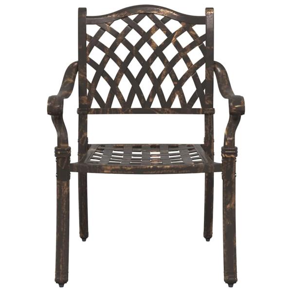 7-teiliges Garten-Esszimmer-Set aus bronzefarbenem Gusseisen