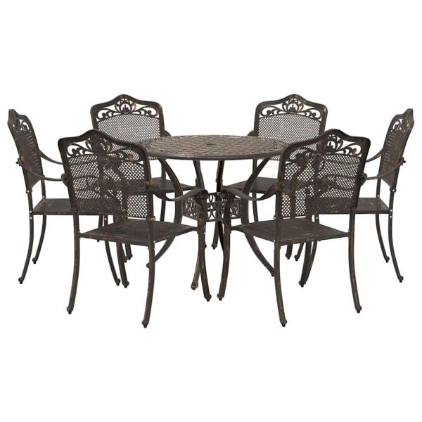 ARDEBO.de - 7-teiliges Garten-EssSet aus Bronze-Gussaluminium