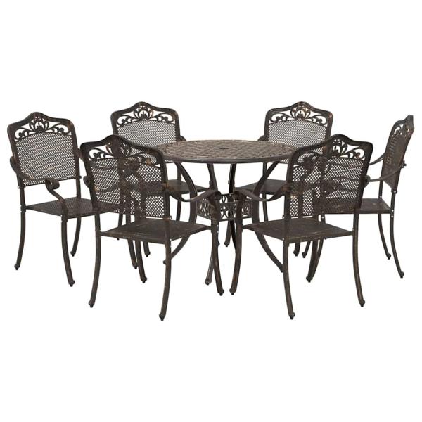 7-teiliges Garten-EssSet aus Bronze-Gussaluminium