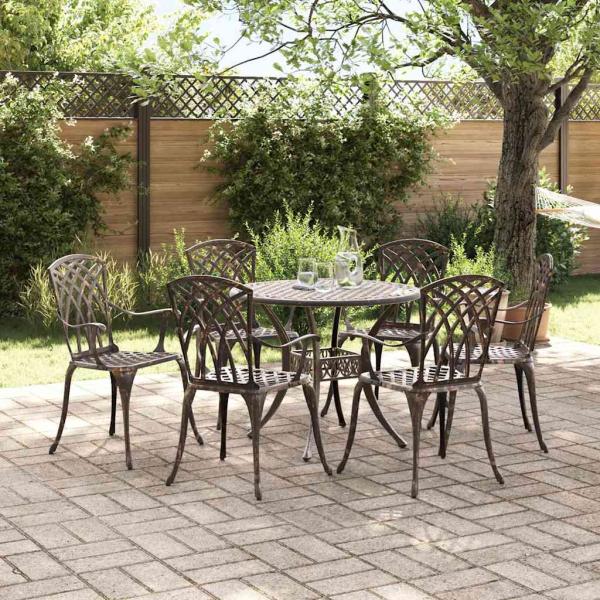 ARDEBO.de - 7-teiliges Garten-Esszimmer-Set aus Bronze-Guss-Aluminium