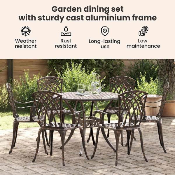 7-teiliges Garten-Esszimmer-Set aus Bronze-Guss-Aluminium