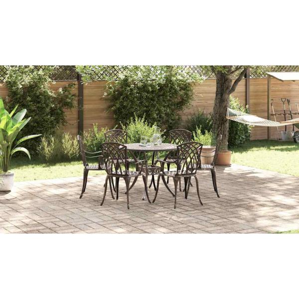 7-teiliges Garten-Esszimmer-Set aus Bronze-Guss-Aluminium