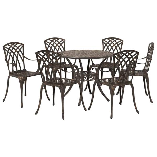 7-teiliges Garten-Esszimmer-Set aus Bronze-Guss-Aluminium