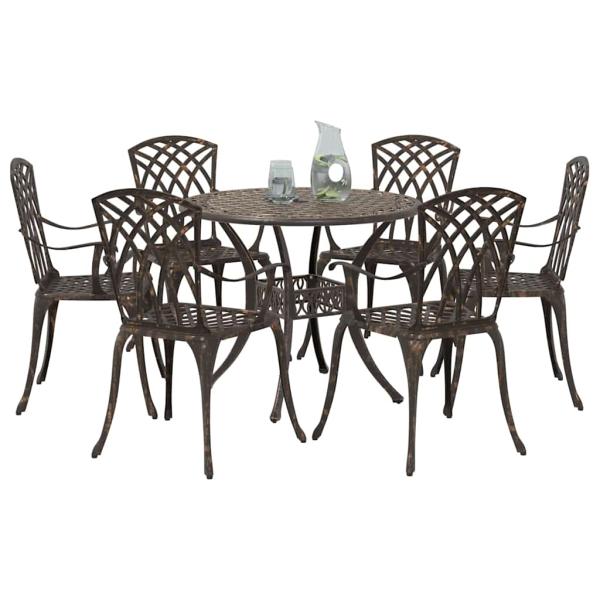 7-teiliges Garten-Esszimmer-Set aus Bronze-Guss-Aluminium