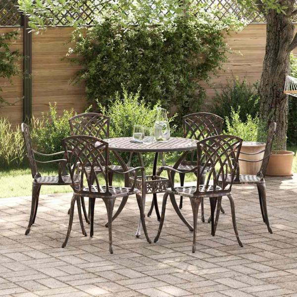 7-teiliges Garten-Esszimmer-Set aus Bronze-Guss-Aluminium