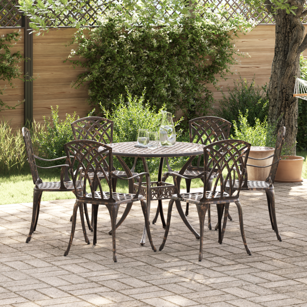 7-teiliges Garten-Esszimmer-Set aus Bronze-Guss-Aluminium