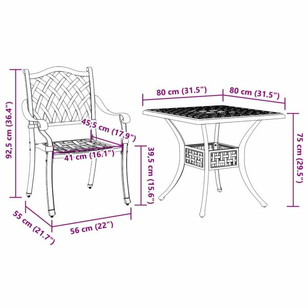 3-teiliges Gartenset Bistro aus weißem Gusseisen