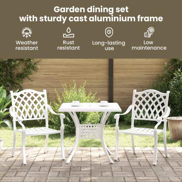 3-teiliges Gartenset Bistro aus weißem Gusseisen