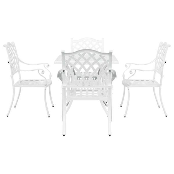 5-teiliges Garten-Esszimmer-Set aus weißem Guss-Aluminium