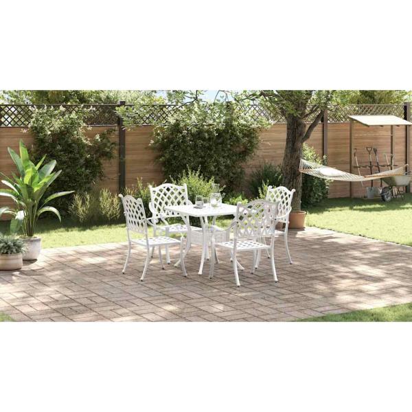 5-teiliges Garten-Esszimmer-Set aus weißem Guss-Aluminium