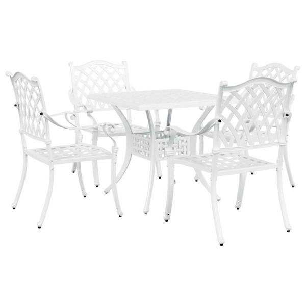 5-teiliges Garten-Esszimmer-Set aus weißem Guss-Aluminium
