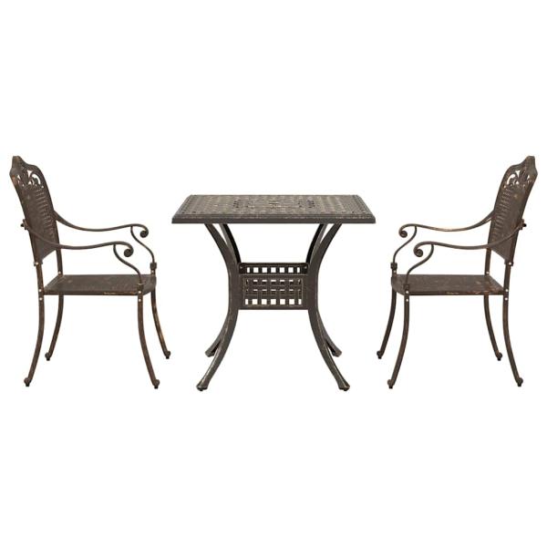 3-teiliges Garten Bistro Set aus bronzefarbenem Gussaluminium