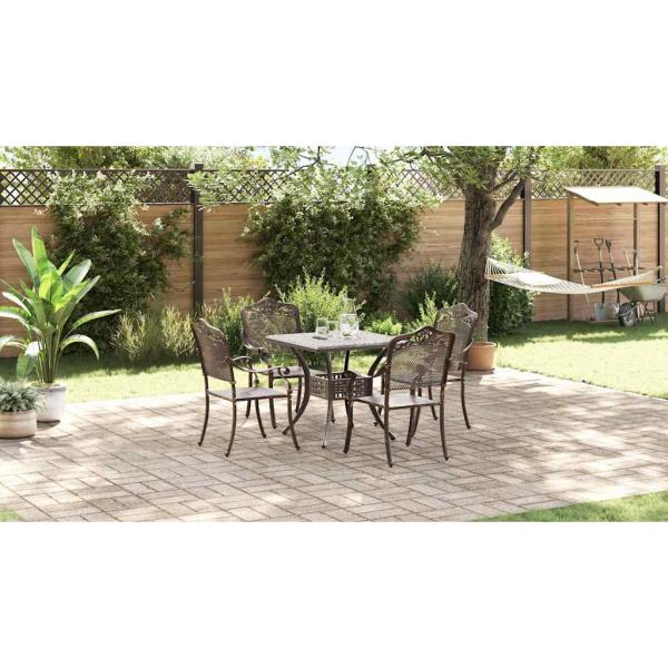 5-teiliges Garten-Esszimmer-Set aus bronzefarbenem Gusseisen