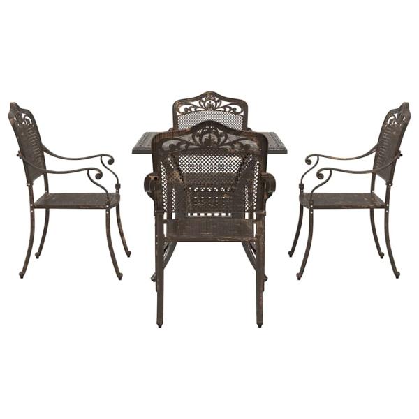 5-teiliges Garten-Esszimmer-Set aus bronzefarbenem Gusseisen