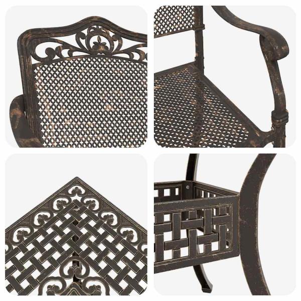 5-teiliges Garten-Esszimmer-Set aus bronzefarbenem Gusseisen
