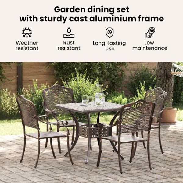 5-teiliges Garten-Esszimmer-Set aus bronzefarbenem Gusseisen