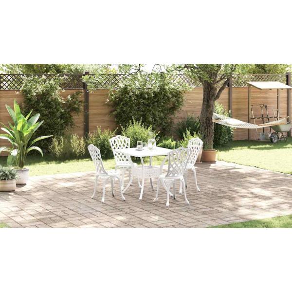 5-teiliges Garten-Esszimmer-Set aus weißem Gusseisen