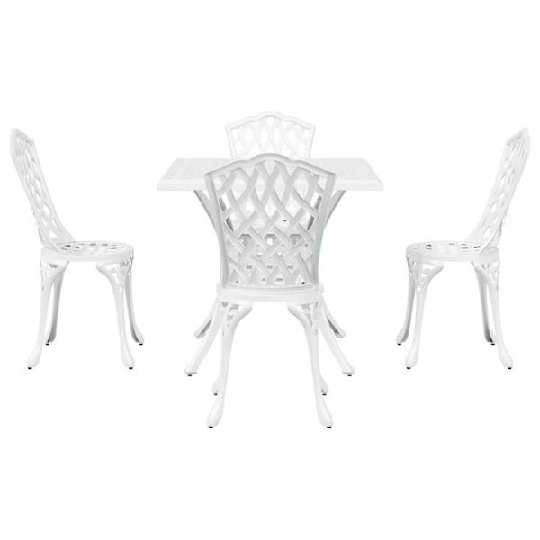 5-teiliges Garten-Esszimmer-Set aus weißem Gusseisen