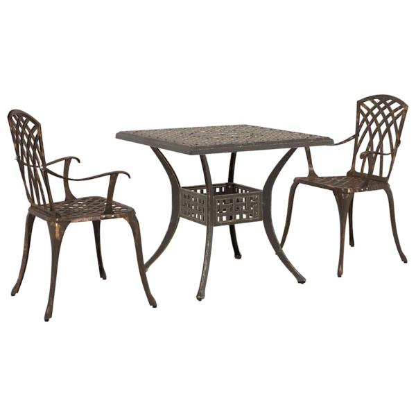 3-teiliges Garten-Bistro-Set aus bronzefarbenem Gussaluminium