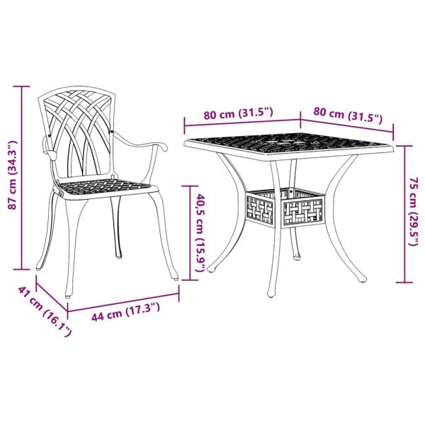 3-teiliges Garten-Bistro-Set aus bronzefarbenem Gussaluminium