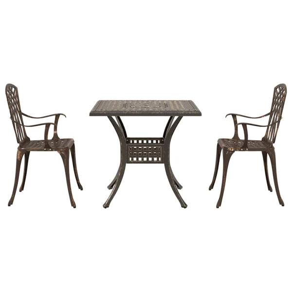 3-teiliges Garten-Bistro-Set aus bronzefarbenem Gussaluminium